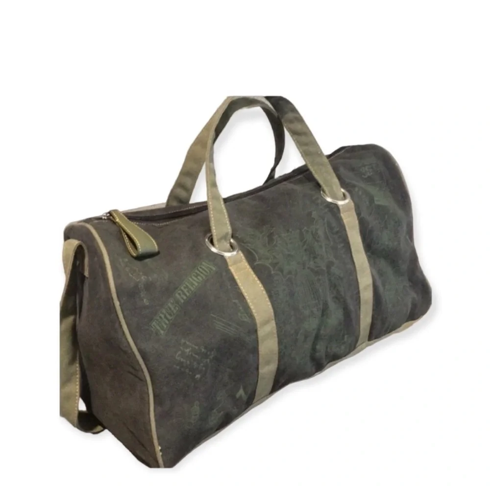 True Religion Canvas Duffle Bag Y2K Streetwear Faded Black Travel Gym Bag